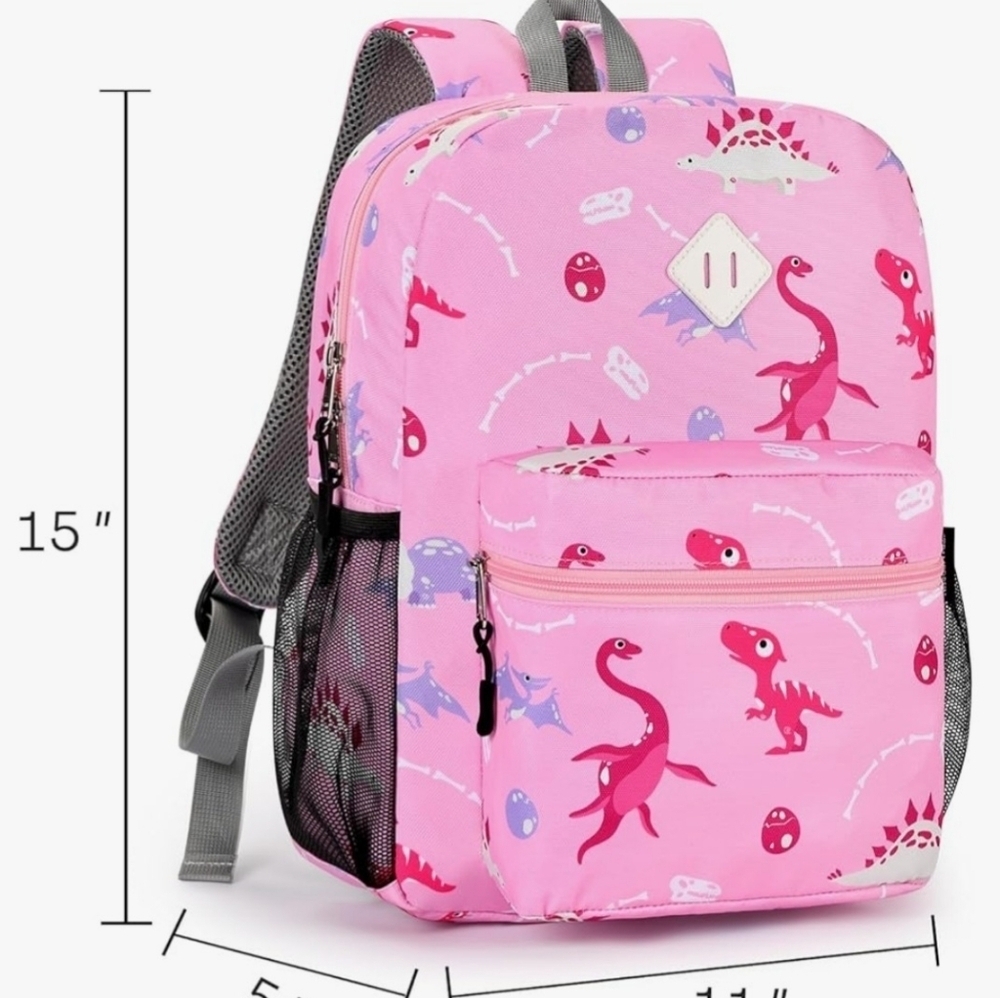 pink dinosaur Stemebun kids 15" Canvas backpack - Picture 6 of 10
